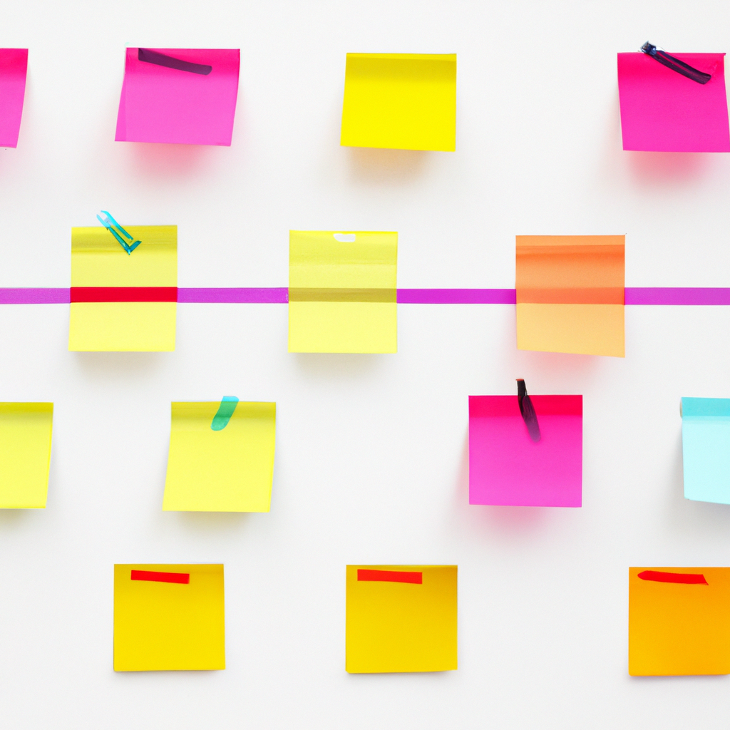 Equipo creativo planificando contenido con notas adhesivas, fondo blanco minimalista